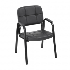 Guest Chair Reception Chairs Conference Chairs Stack Meeting Chair with Arm Lumbar Support Cushion Seat PU Leather Office Chair without Wheels