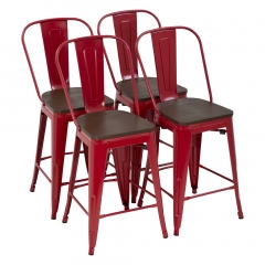 Modern Bar Stool Set Of 4 Counter Height Barstool With Back 24 Inches Seat Height Industrial Bar Chairs Indoor Outdoor Metal Kitchen Stools Restaurant