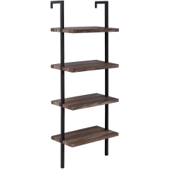 4-Shelf Bookcase Open Wall Mount Ladder Bookshelf with Industrial Metal Frame For Home Office Study, 60-inch