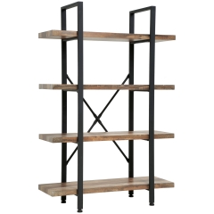 4-Tier Solid wood bookcase industrial Rustic Vintage Open Storage Bookshelf With Metal Frame For Home Office Study,47.5-inch