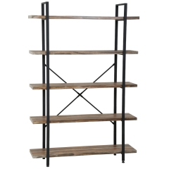 5-Tier Solid wood bookcase industrial Rustic Vintage Open Storage Bookshelf With Metal Frame For Home Office Study,70.5-inch