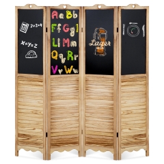 Room Divider 4 Panel Folding Screen With Wipeable Chalkboard Partition Wood Screen For Home Office Bedroom,Natural