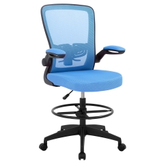 Drafting Chair Tall Office Chair Adjustable Height with Lumbar Support Arms Footrest Mid Back Standing Desk Chair Swivel Rolling Mesh Computer Chair