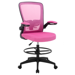 Drafting Chair Tall Office Chair Adjustable Height with Lumbar Support Arms Footrest Mid Back Standing Desk Chair Swivel Rolling Mesh Computer Chair S