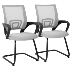 Guest Chair Office Chair with Lumbar Support Armrest Mesh Cushion Seat Conference Chair Meeting Chair Set of 2 Reception Chairs Grey