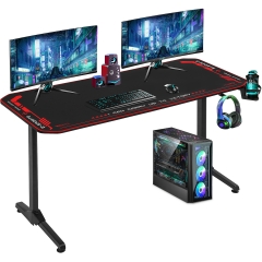 Computer Desk Gaming Desk 55 Inch Home Office Desk with Headphone Hook Cup Holder and Socket Rack Full-Surface Mouse pad Gamer Workstation