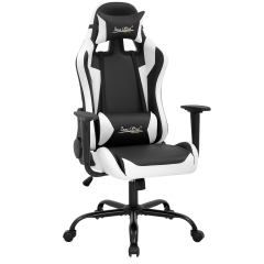 Gaming Chair Racing Chair Computer Chair with Lumbar Support Headrest Armrest Task Rolling Swivel Desk Chair PU Leather, White