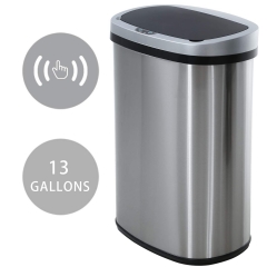 Trash Can，Kitchen Trash Can Bathroom Tall Auto 13 Gallon Stainless Steel Garbage Can Metal Trash Bin with Lid for Kitchen