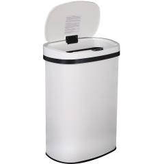 Kitchen Trash Can Office Bathroom Bedroom Waste Bin with Lid Automatic Sensor Touch Free Stainless Steel Garbage Can 13 Gallon / 50L,White