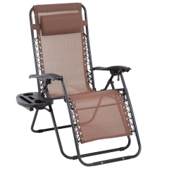 Zero Gravity Chair,Zero Gravity Lounge Chair,1 Pack Folding Lawn chair Adjustable reclining patio chairs with Pillow and Side Table Cup Holder,Brown
