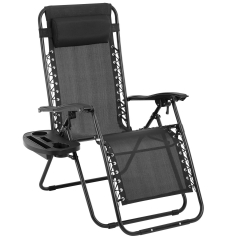 Zero Gravity Chair,Zero Gravity Lounge Chair,1 Pack Folding Lawn chair Adjustable reclining patio chairs with Pillow and Side Table Cup Holder,Black