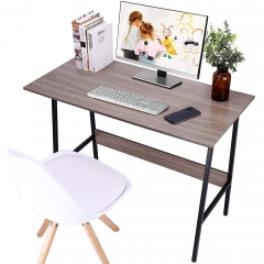 39" Computer Student Desk, Easy Assembly, Trapezoidal Structure & Wood Block Support, Sand Wash Tan