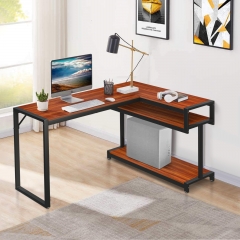 L Shaped Desk, 55.5” Reversible Corner Desk, Large Industrial Computer Desk, Home Office Workstation, Gaming Desk-Cherry/walnut brown