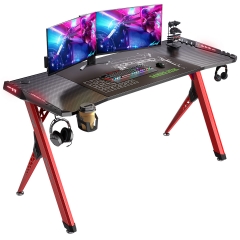 Computer Gaming Desk with RGB LED Lights 55" PC Computer Desk Ergonomic Gaming Table Gamer Workstation with Mouse Pad, Headphone Hook, Cup Holder