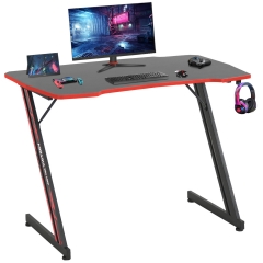 Gaming Desk 39.4in Computer Gaming Desk Z Shaped Gaming Workstation Ergonomic Gaming Table with Headphone Hook for Game Players, Red