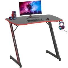 Gaming Desk 35.4in PC Computer Desk Z Shaped Gaming Workstation Ergonomic Gaming Table with Headphone Hook for Home Office, Red