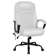 Big and Tall 500lbs Wide Seat Ergonomic Desk Chair Lumbar Support Arms Headrest Massage Office Chair Rolling Swivel PU Leather Computer Chair White