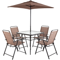 Patio Furniture Patio Table and Chairs Patio Dining Set of 6 Clearance, Square Table 4 Folding Chairs with Umbrella Brown