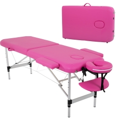 Aluminium Massage Table Massage Tables Portable Massage Bed 2 Fold Light Massage Bed Height Adjustable Facial Table Bed Salon Tattoo Bed, Pink