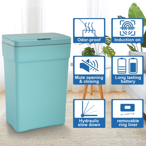 Blue 13 Gallon 50 Liter Kitchen Trash Can Touch Free Automatic Plastic Trash  Can, Automatic Garbage Can Trash Bin Set of 2,Trash can