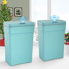 BestOffice 13 gallon Automatic Plastic Trash Can with Lid, Touch Free with Motion Sensor for Indoor Use, 2 Pack(Blue)