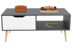 Coffee Table, Modern minimalist style  TV Table with 1 Drawer and Open Storage Shelf for Living Room, Cocktail Table with Stable Pine Leg