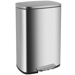 Trash Can, Fingerprint Proof Stainless Steel Kitchen Garbage Can with Removable Inner Bucket and Hinged Lids, Pedal Rubbish Bin