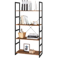 Bookshelf, 4 Tier Industrial Rustic Wood Bookcase,Shelving Unit Storage Shelves Organizer Rack Modern Standing Metal Frame Book Shelf, Brown