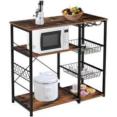 Kitchen shelf 3-Tier Storage rack with Shelf and Cup holder+ 6 S Hooks Simple Assembly Large capacity convenient