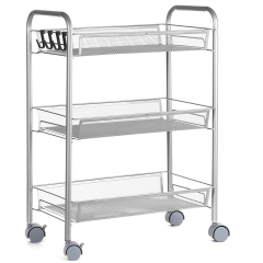 3-Tier Metal Rolling Cart on Wheels with Baskets,Mesh Storage Pantry Cart Lockable Utility Trolley with Handles for Kitchen Bathroom Closet, Storage