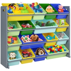 Supersized Toy Storage Organizer, Extra Large, Natural/Primary Kids' Toy Storage Organizer with 16 Plastic Bins Children Plastic Toy Organizer