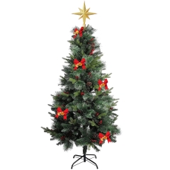 6ft Christmas Tree with Foldable Metal Stand, 638 Branch Tips, Artificial Tree with Pine Cones and Artificial Berries, for Holiday Decoration, Green