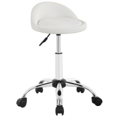 Stool Chair With Back Rest Rolling Stool Desk Stool stool chair Stools For Desk PU Cushion (White)