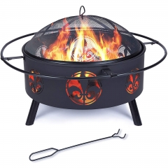 32" Fire Pit Wood Burning Outdoor with Waterproof Cover for Patio Backyard Garden Beach Camping Park,Round Steel Deep Bowl,Black