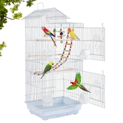 39 inch Roof Top Large Flight Parrot Bird Cage Accessories Medium Roof Top Large Flight cage Parakeet cage, White