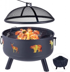 Outdoor Fire Pit Round 24" FirePit Metal Fire Bowl Fireplace Backyard Patio Garden Stove with Spark Screen and Safety Poker