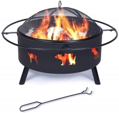 32" Fire Pit Wood Burning Outdoor with Waterproof Cover for Patio Backyard Garden Beach Camping Park,Round Steel Deep Bowl,Black