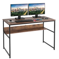 PayLessHere Computer Drawer, 47" Small Desk Table with Storage Shelf Tiger line, 47 Inch with Book Brown