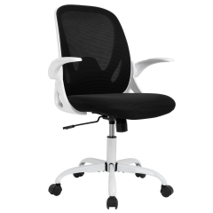 Home Office Chair Ergonomic Desk Chair with Flip up Arms and Lumbar Support Rolling Swivel Adjustable Soft Cushion Mesh Task Chair, White