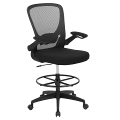 Drafting Chair Tall Office Chair with Flip-up Armrests Executive Mesh Back Standing Desk Chair with Adjustable Foot Ring(Black)