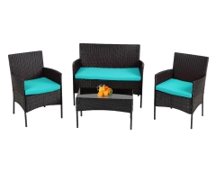 Patio Furniture Set 4 Pieces Outdoor Furniture Rattan Patio Furniture Wicker Patio Chair Patio Conversation Set with Loveseats Coffee Table