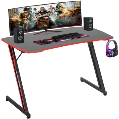 Z Shaped Gmaing Desk 47 inch PC Computer Desk Gaming Workstation Ergonomic Gaming Table with Headphone Hook for Game Players, Red
