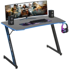 Gmaing Desk Z Shaped 47 inch Gaming Workstation Ergonomic Gaming Table PC Computer Desk with Headphone Hook, Blue