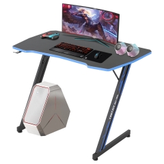 Gaming Desk Z Shaped 39.4in Computer Gaming Workstation Ergonomic Gaming Table with Headphone Hook for Game Players, Blue