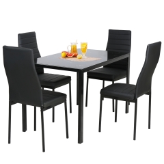 5 Piece Dining Table Set kitchen Table and Chairs Wooden Kitchen Table Set 4 Faux Leather Metal Chairs for Small Spaces Dinning Room Kitchen, Black