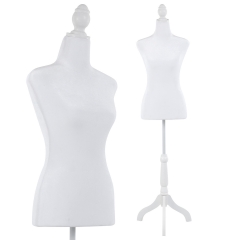 Mannequin Torso Manikin Dress Form Female Model Display Body 49.6-63.4 Inch Height Adjustable Wooden Tripod Stand High Density Foam  Portable Showcase