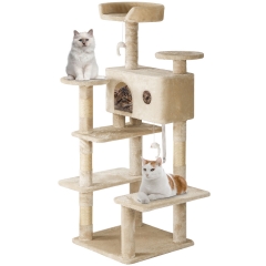 BestPet 54in Cat Tree Tower with Cat Scratching Post ,Multi-Level Cat Condo Cat Tree, Beige