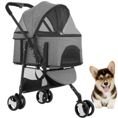 Wheels Pet Stroller Dog Cat Premium 3-in-1 Multifunction Stroller for Medium Small Dogs Cats Detachable Carrier Lightweight Folding Travel Stroller