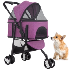 Wheels Pet Stroller Dog Cat Premium 3-in-1 Multifunction Stroller for Medium Small Dogs Cats Detachable Carrier Lightweight Folding Travel Stroller