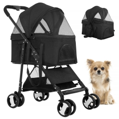 Pet Stroller Premium 3-in-1 Multifunction Dog Cat Jogger Stroller for Medium Small Dogs Cats Folding Lightweight Travel Stroller, Black